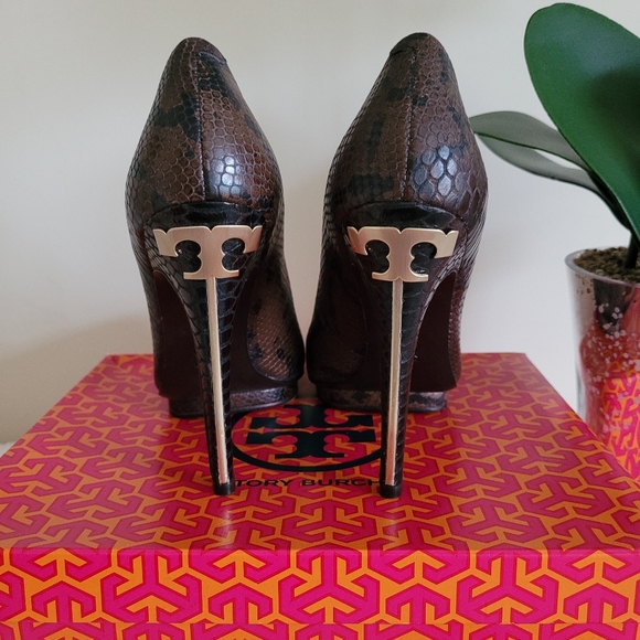 Tory Burch Shoes - TORY BURCH Brown Snakeprint Leather pumps  Size 8